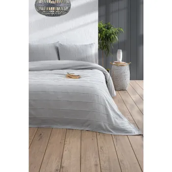 Set cuvertura si fete de perna gri din bumbac 210x220 cm Sedef - Mijolnir imagine