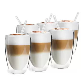 Set de 6 pahare cu pereti dubli si pai din sticla Vialli Design imagine