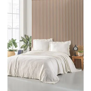 Set de cuvertura si fete de perna pentru pat dublu crem 220x240 cm Ilda - Mijolnir imagine