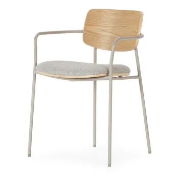 Set de scaune de sufragerie gri deschis/in culoare naturala cu cotiere tapitat Nour - MOME imagine