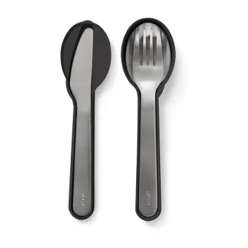 Set de tacamuri de calatorie negru/argintiu din otel inoxidabil 3 buc. To Go - Lekue imagine