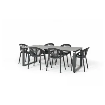 Set mobilier de gradina pentru 6 persoane cu scaune negre Joanna si masa Strong, 100 x 210 cm imagine