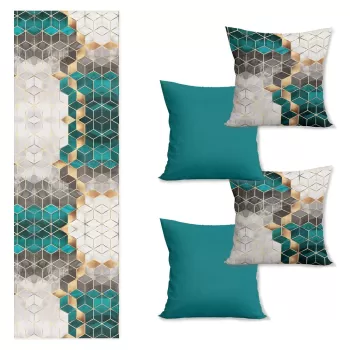 Set napron si 4 fete de perna Optic - Minimalist Cushion Covers imagine