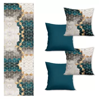 Set napron si 4 fete de perna Optic - Minimalist Cushion Covers imagine