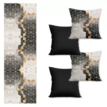 Set napron si 4 fete de perna Optic - Minimalist Cushion Covers imagine