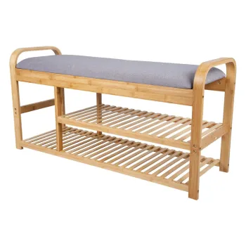 Suport de pantofi din bambus gri/natural cu banca - Leitmotiv imagine