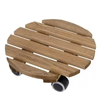 Suport din lemn cu roti pentru ghivece Esschert Design, o 28,7 cm, maro imagine