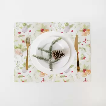 Suport pentru farfurie din in cu model de Craciun Linen Tales Merry, 40 x 35 cm imagine