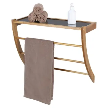 Suport pentru prosoape in culoare naturala inchisa de montat pe perete din lemn Fondi - Wenko imagine