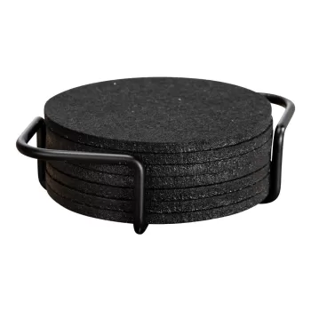 Suporturi de pahare negre in set de 8 cu suport - Wenko imagine