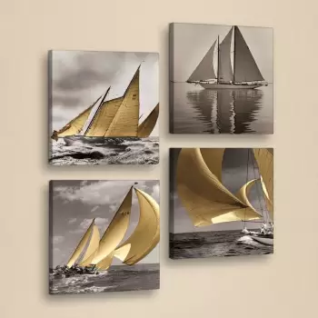 Tablou decorativ din mai multe piese Boats, 33 x 33 cm imagine