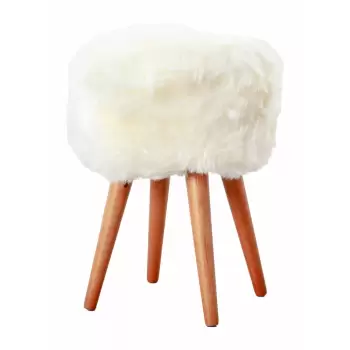 Taburet cu tapiterie din blana de oaie Native Natural, ? 30 cm, alb imagine