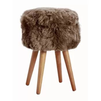 Taburet cu tapiterie din blana de oaie Native Natural, ? 30 cm, maro imagine