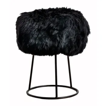 Taburet cu tapiterie din blana de oaie Native Natural, ? 36 cm, negru imagine