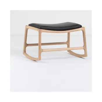 Taburet din piele bovina cu structura din lemn masiv de stejar Gazzda Dedo, negru imagine