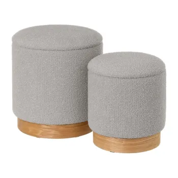 Taburet gri deschis cu tapiterie din tesatura boucle - Casa Seleccion imagine