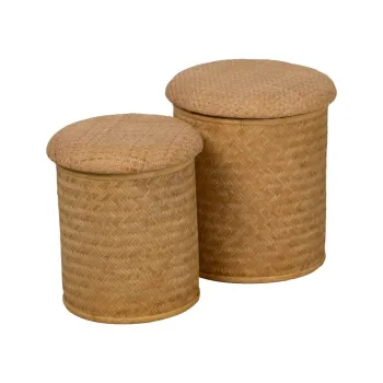 Taburet in culoare naturala cu tapiterie din tricotat Rattan - Ixia imagine