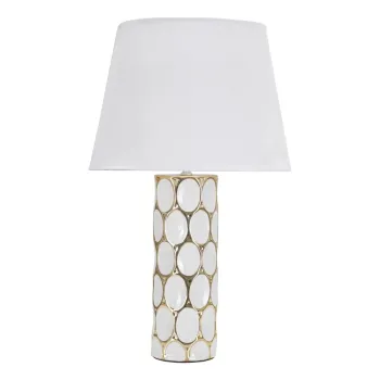 Veioza alb-auriu din ceramica cu abajur textil (inaltime 56 cm) Glam Carv - Mauro Ferretti imagine