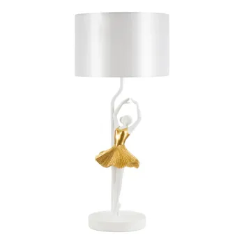 Veioza alba/aurie cu abajur textil (inaltime 64 cm) Dancer - Mauro Ferretti imagine