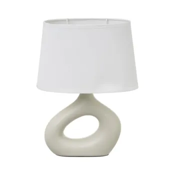 Veioza alba/bej din ceramica cu abajur textil (inaltime 30 cm) - Casa Seleccion imagine