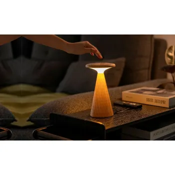 Veioza in culoare naturala LED cu abajur din lemn (inaltime 21 cm) Sylva - Gingko imagine