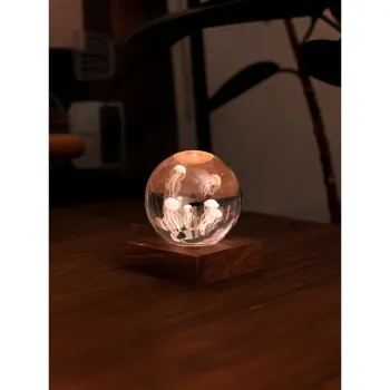 Veioza in culoare naturala LED cu abajur din sticla (inaltime 8 cm) Amber - Gingko imagine