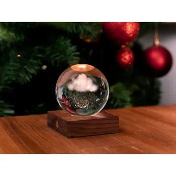 Veioza maro inchis LED cu intensitate reglabila din lemn de nuc cu abajur din sticla (inaltime 12 cm) Amber - Gingko imagine