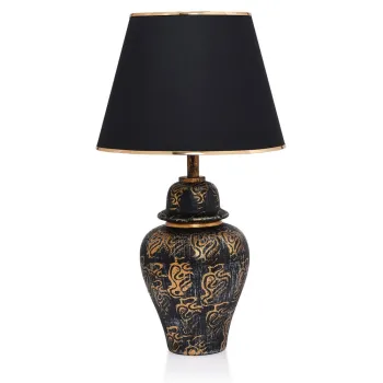 Veioza neagra-aurie cu abajur textil (inaltime 54 cm) Derin - Opviq lights imagine