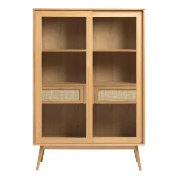 Vitrina in culoare naturala cu aspect de lemn de stejar cu usa glisanta 110x160 cm Barrali - Unique Furniture imagine
