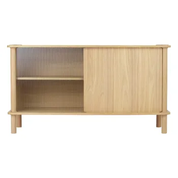 Vitrina in culoare naturala din lemn de stejar cu usa glisanta 135x73,5x48 cm Italic - UMAGE imagine