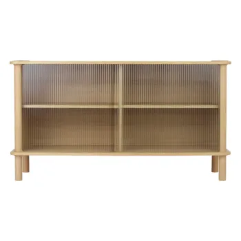 Vitrina in culoare naturala din lemn de stejar cu usa glisanta 135x73,5x48 cm Italic - UMAGE imagine