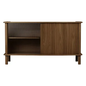 Vitrina maro din lemn de stejar cu usa glisanta 135x73,5x48 cm Italic - UMAGE imagine