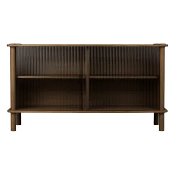 Vitrina maro din lemn de stejar cu usa glisanta 135x73,5x48 cm Italic - UMAGE imagine