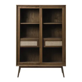 Vitrina maro inchis cu aspect de lemn de stejar cu usa glisanta 110x160 cm Barrali - Unique Furniture imagine