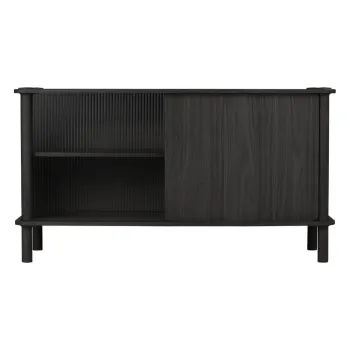 Vitrina neagra din lemn de stejar cu usa glisanta 135x73,5x48 cm Italic - UMAGE imagine