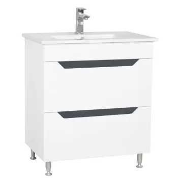 Baza si lavoar baie GN0561 - 70 cm, cu picioare si sertare, alb/antracit imagine