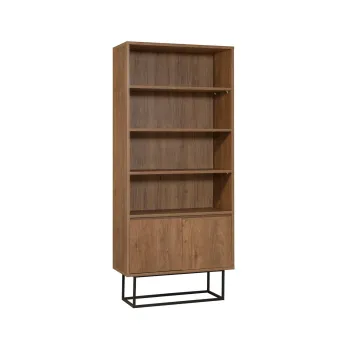 Biblioteca REA, nuc + negru, 80x36x182 cm imagine