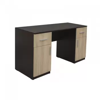 Birou ALMA, cu 2 sertare si 2 usi, sonoma inchis + sonoma deschis, 135x50x75 cm imagine