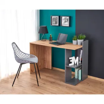 Birou FINO, cu rafturi, stejar + gri antracit, 122x57x85 cm imagine