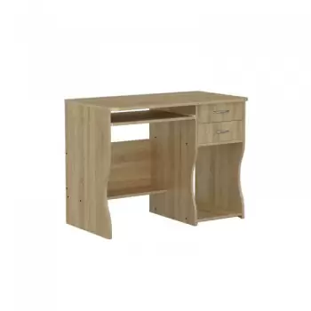 Birou PC SKM-7, cu suport glisant pentru tastatura, 2 sertare, rafturi depozitare, sonoma, 100x55x77 cm imagine