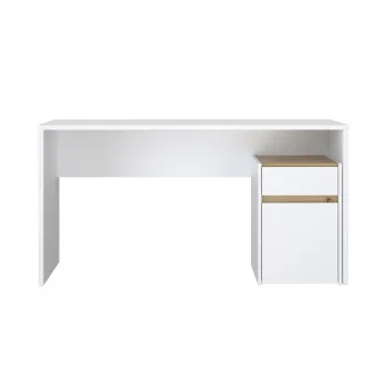 Birou SURIA, cu usa si un sertar, alb + stejar artisan, 140x53x73 cm imagine