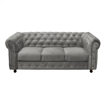 Canapea CHESTERFIELD extensibila, 3 locuri, cu arcuri, gri deschis, 205x90x80 cm imagine
