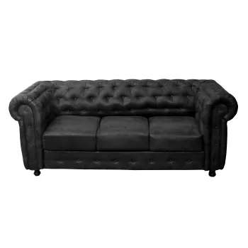 Canapea CHESTERFIELD extensibila, 3 locuri, cu arcuri, negru, 210x90x80 cm imagine