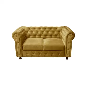 Canapea CHESTERFIELD fixa, 2 locuri, cu arcuri, galben, 168x90x80 cm imagine