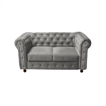 Canapea CHESTERFIELD fixa, 2 locuri, cu arcuri, gri deschis, 168x90x80 cm imagine
