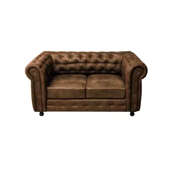 Canapea CHESTERFIELD fixa, 2 locuri, cu arcuri, maro deschis, 168x90x80 cm imagine