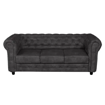 Canapea CHESTERFIELD fixa, 3 locuri, cu arcuri, gri inchis, 205x90x80 cm imagine