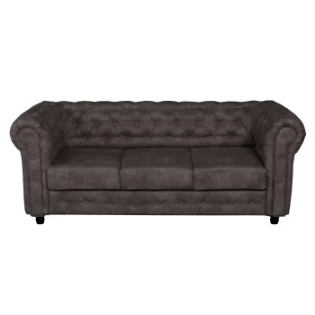 Canapea CHESTERFIELD fixa, 3 locuri, cu arcuri, maro inchis, 205x90x80 cm imagine