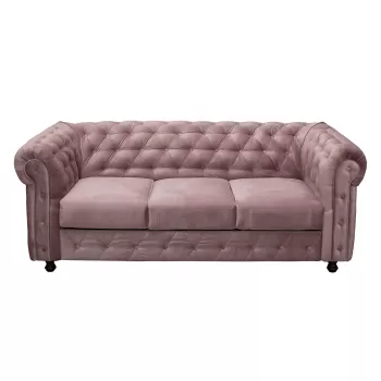 Canapea CHESTERFIELD fixa, 3 locuri, cu arcuri, roz, 210x90x80 cm imagine