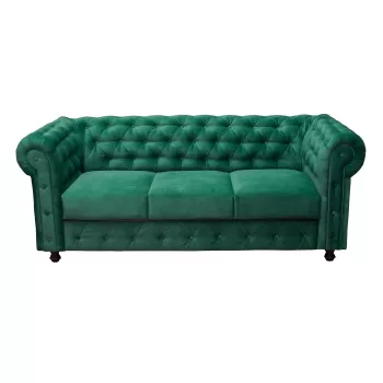 Canapea CHESTERFIELD fixa, 3 locuri, cu arcuri, verde, 205x90x80 cm imagine